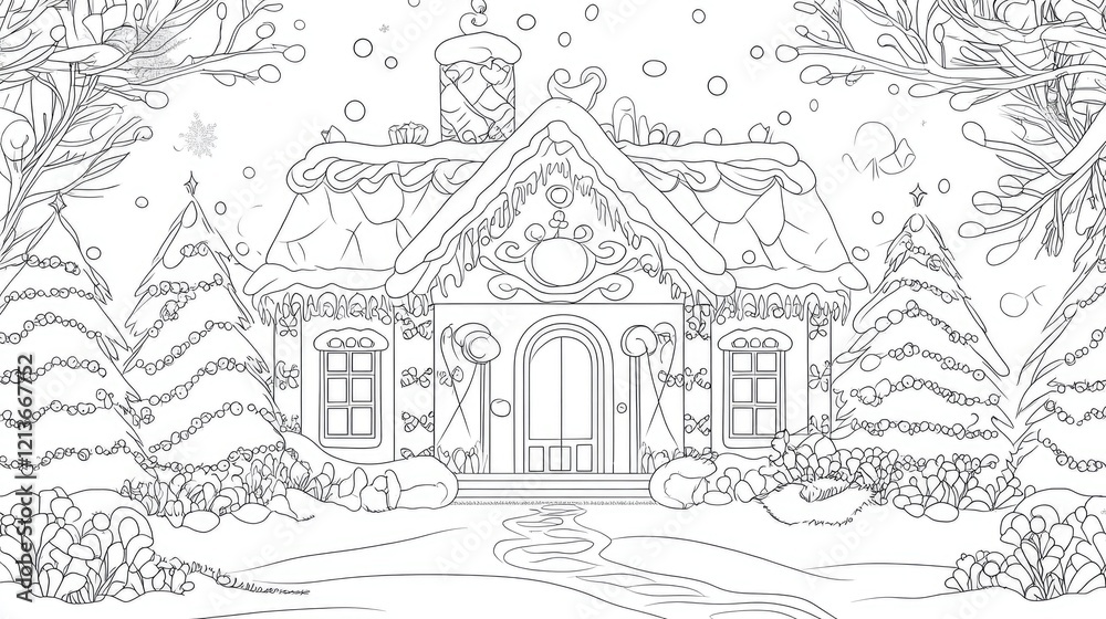 Obraz premium Winter House Coloring Page: Snow Fun!