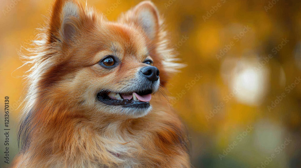 Adorable Pomeranian Dog Portrait Autumn Background Adorable Pomeranian Dog Portrait Autumn Background