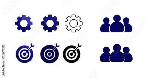 collection of business icons in blue and outline colors