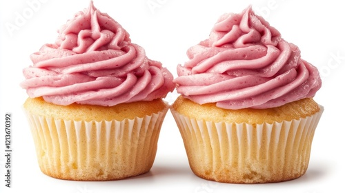 Cupcakes with pink frosting isolated on a white background photo