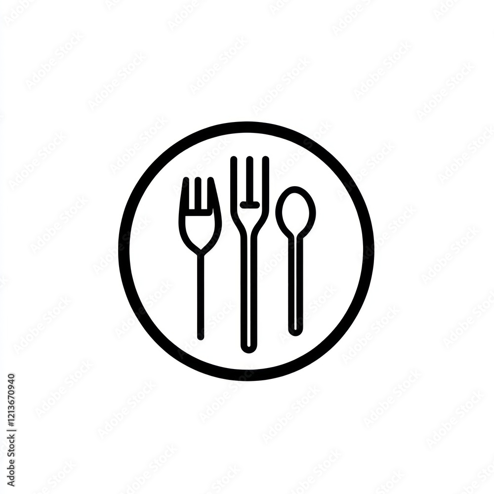 Simple dinnerware icon, cutlery on a plate, background for restaurants, menus, apps Simple dinnerware icon, cutlery on a plate, background for restaurants, menus, apps