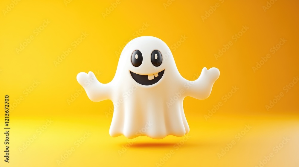 Cute friendly 3D rendered ghost Ideal for a happy Halloween banner or party invitation Vector illustration with a cheerful nonscary theme Cute friendly 3D rendered ghost Ideal for a happy Halloween banner or party invitation Vector illustration with a cheerful nonscary theme