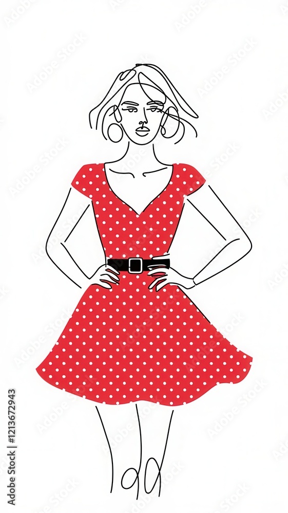 Woman in Red Polka Dot Dress Fashion Illustration Woman in Red Polka Dot Dress Fashion Illustration
