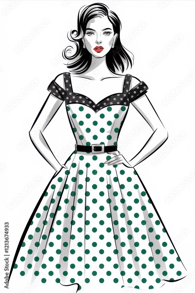 Elegant Woman in a Green Polka Dot Dress Elegant Woman in a Green Polka Dot Dress