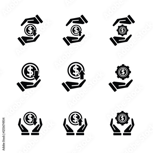 coin icon. money in hand. money management vector, business and finance icon, showing continuous movement. Solid design style