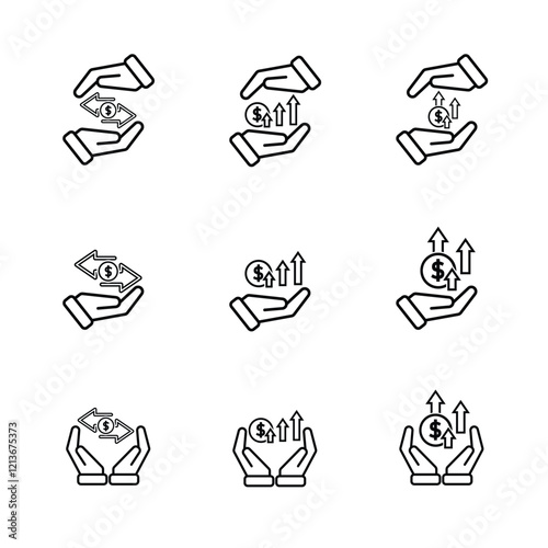 coin icon. money in hand. money management vector, business and finance icon, showing continuous movement. Line design style