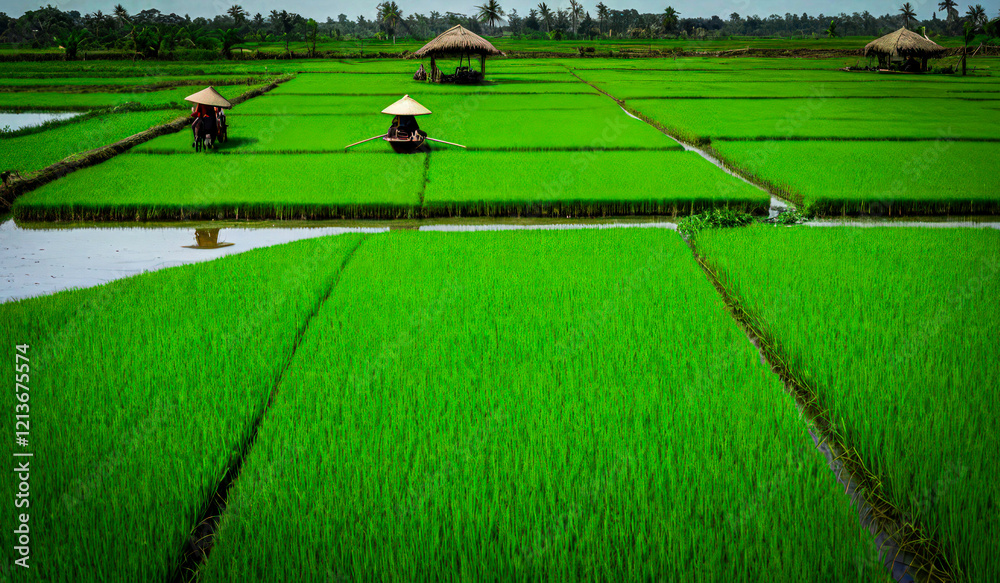 Obraz premium Discovering the Harmony of Nature and Tradition in Tropical Paddy Fields