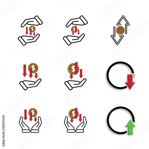 coin icon. money in hand. money management vector, business and finance icon, showing continuous movement. Mixed design style