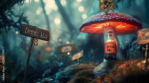 A surreal Alice in Wonderland-inspired setting with a 