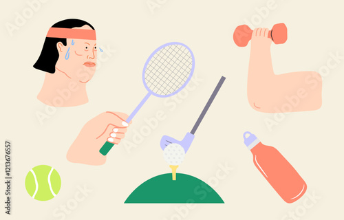 Workout set with badminton racket dumbbells and water tumbler	