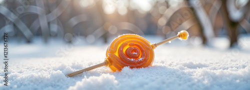 Maple taffy swirl resting on fresh snow, winter indulgence