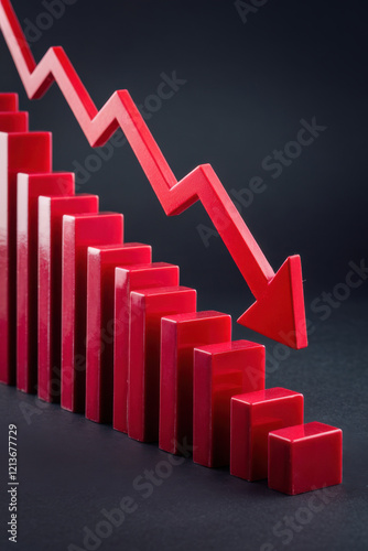 Bar graph with downward red arrows, indicating shrinking economy photo