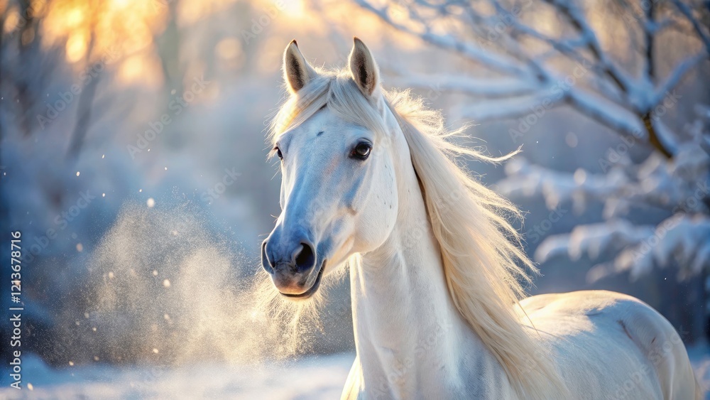 Arabian Horse Winter Portrait, White Arabian Horse in Snowy Landscape, Candid Horse Photography, Equestrian Winter Scene Arabian Horse Winter Portrait, White Arabian Horse in Snowy Landscape, Candid Horse Photography, Equestrian Winter Scene