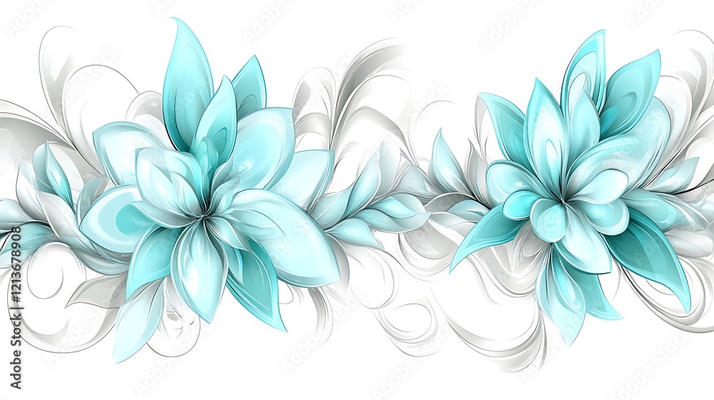 Abstract Blue and White Floral Elements Design with Flowing Lines Abstract Blue and White Floral Elements Design with Flowing Lines