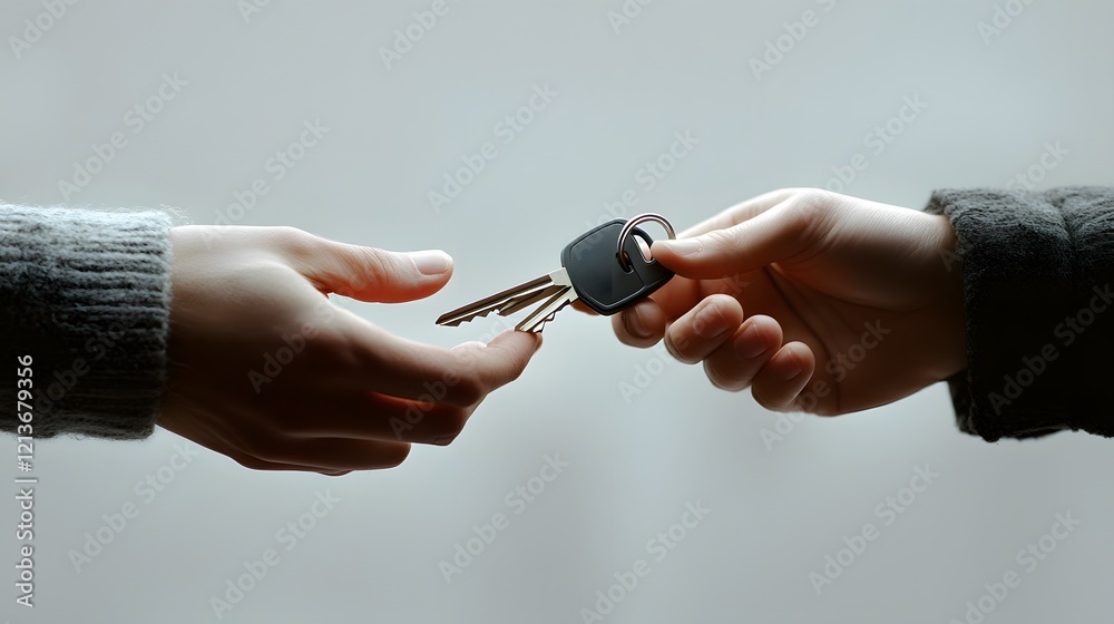 Fototapeta premium Hands exchanging a set of keys a transfer of ownership