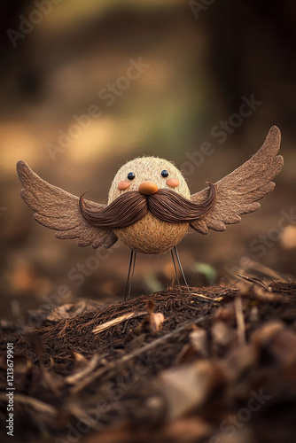 A mustache flipping up like wings, carrying a smiling face above it photo