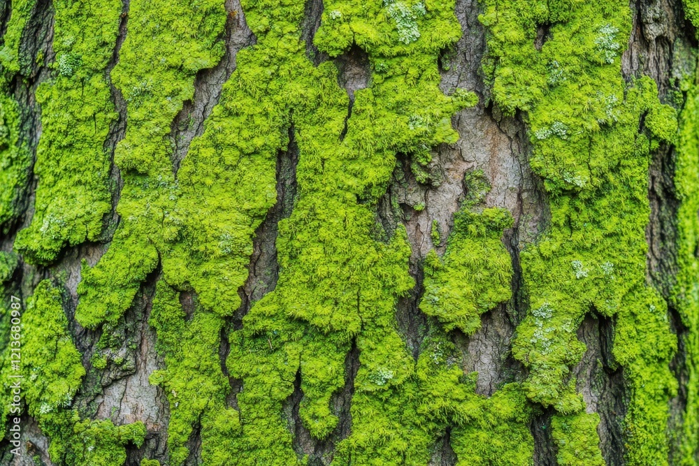 Textured tree bark covered in vibrant green moss creates a natural masterpiece in a lush forest setting Textured tree bark covered in vibrant green moss creates a natural masterpiece in a lush forest setting