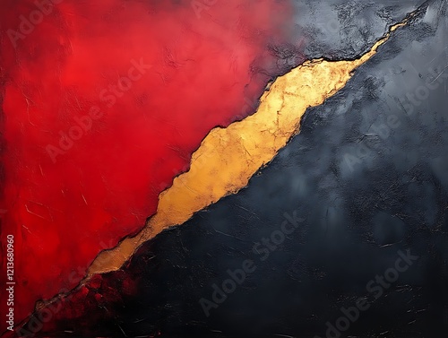 Abstract gold crack between red and dark gray.