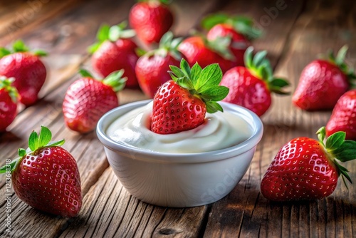 Creamy Yogurt Dipped Strawberries on Rustic Wood - Delicious Summer Dessert Recipe