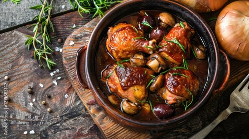 Hearty Coq au Vin with Tender Chicken and Fresh Ingredients
