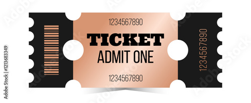Horizontal bronze ticket admit one template. Cinema, theater, casino, concert, opera, ballet, performance copper design. Vector illustration on white background