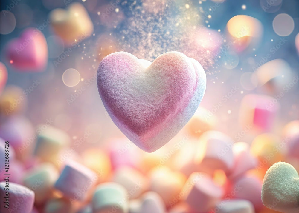 Fototapeta premium Floating Heart Marshmallows: Sugary Ethereal Macro Photography