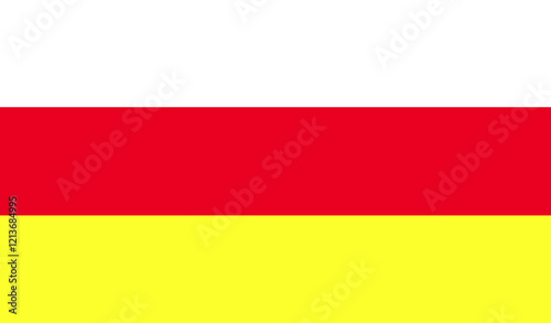 High detailed flag of North Ossetia. National North Ossetia flag. 3D illustration.