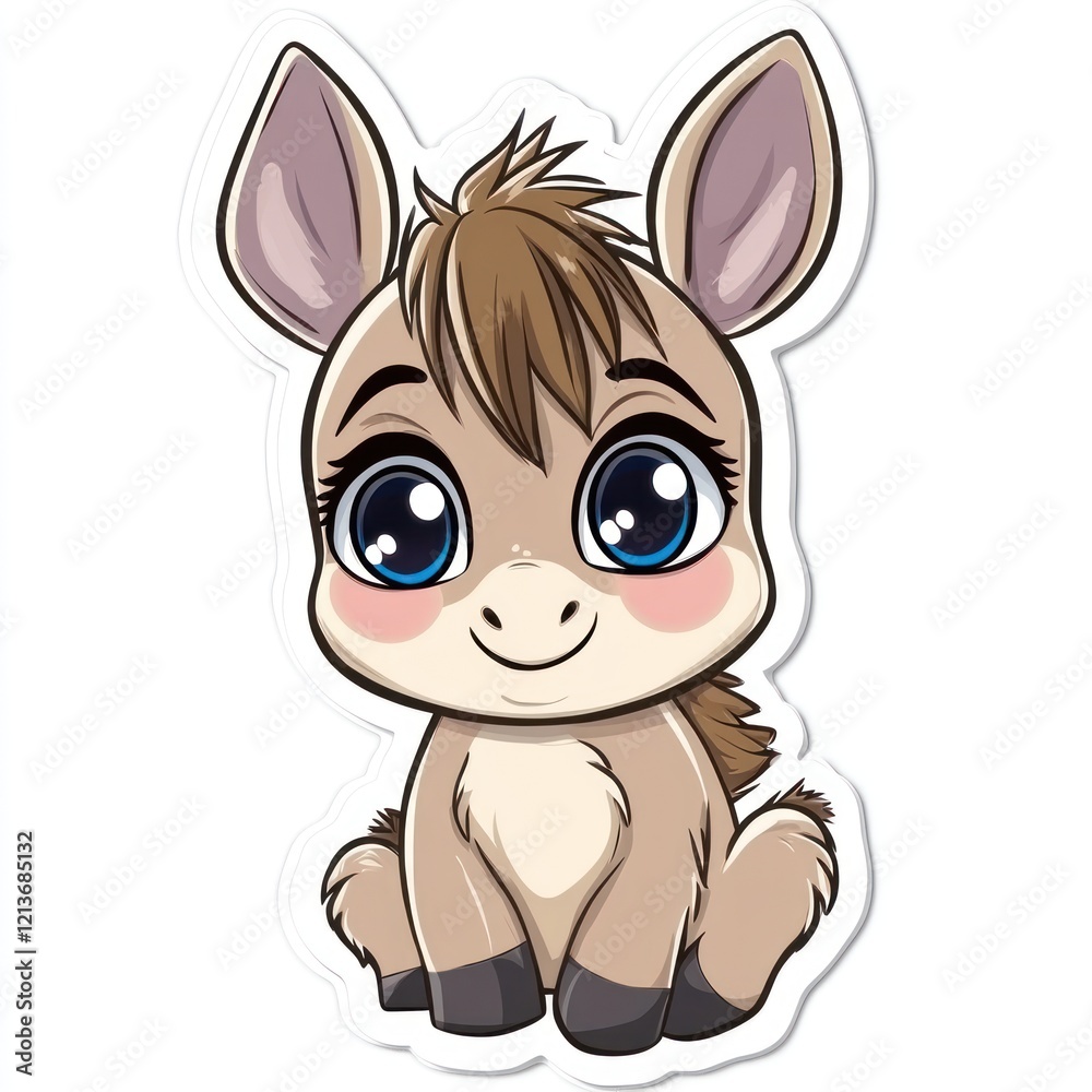 Cute cartoon donkey, happy expression, children's illustration, for stickers, cards or gifts Cute cartoon donkey, happy expression, children's illustration, for stickers, cards or gifts