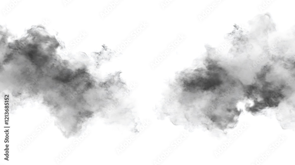 Two Dark Gray Smoke Clouds Isolated on White Background Two Dark Gray Smoke Clouds Isolated on White Background