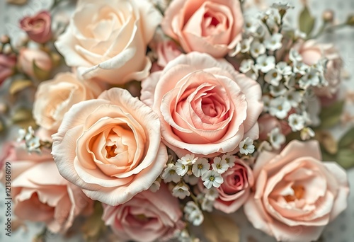 Peach Roses and Baby's Breath: A Romantic Floral Arrangement