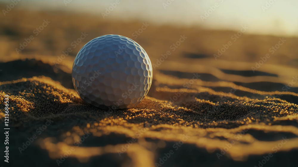 Close-Up of Slightly Scuffed Golf Ball Resting on Sandy Surface in Natural Lighting Close-Up of Slightly Scuffed Golf Ball Resting on Sandy Surface in Natural Lighting