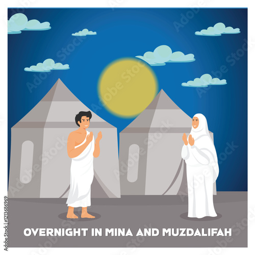 Muslim Pilgrims Praying Together During the Hajj Ritual in Mina.