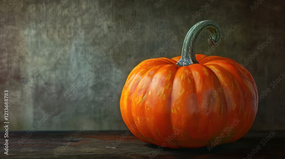Single Bright Orange Pumpkin with Smooth Shiny Surface on Table Single Bright Orange Pumpkin with Smooth Shiny Surface on Table