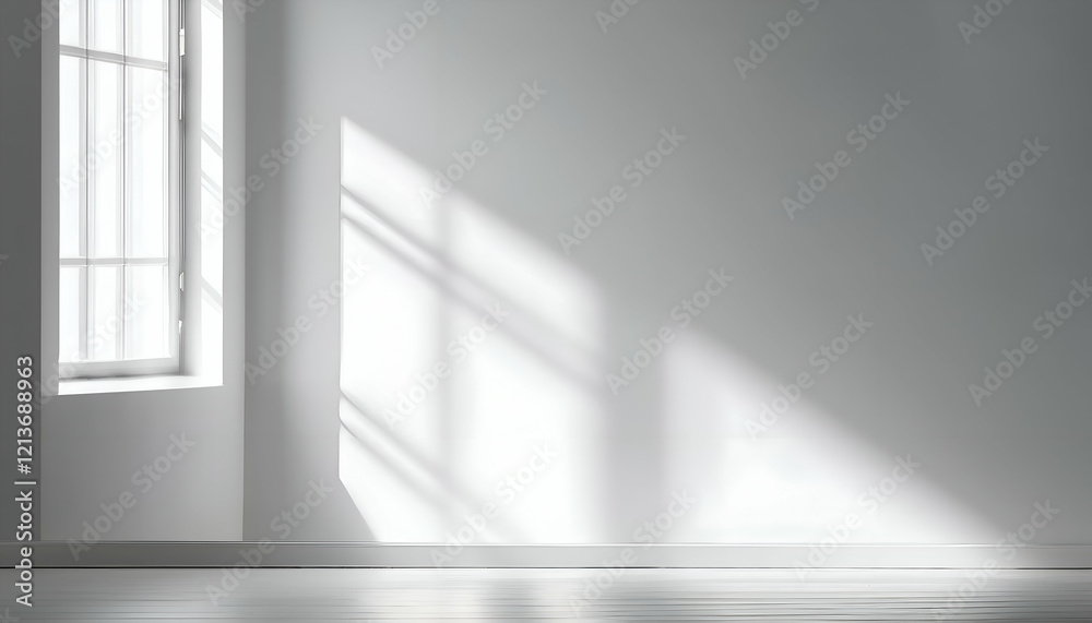 Minimal abstract light gray background for product presentation. Soft shadow and light from windows on white wall interior, room, Minimal abstract light gray background for product presentation. Soft shadow and light from windows on white wall interior, room,