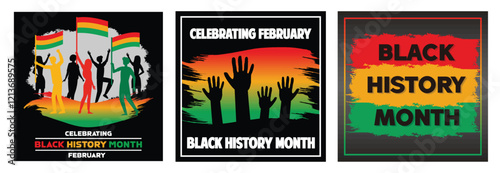 Celebrating Black History Month.  Unity and Bright Gradient Background. Bold Colors and Vibrant Text Highlights. Set flat vector modern illustration