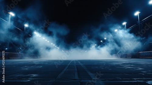 night race track with smoke and lights