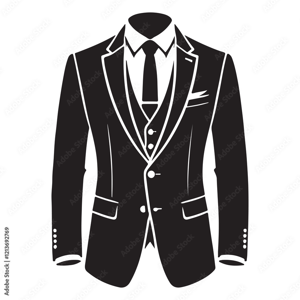 Suit Silhouette Vector Illustration, Solid White Background. Suit Silhouette Vector Illustration, Solid White Background.