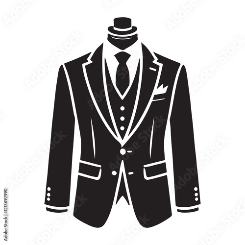 black suit jacket with tie and vest clip art preview