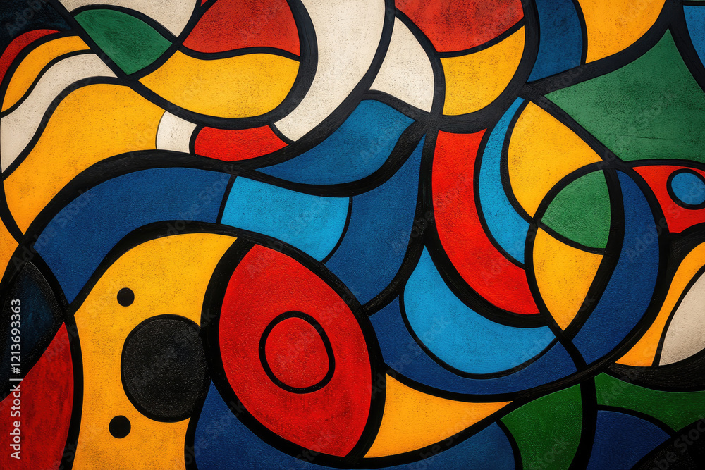 Fototapeta premium Abstract mural art with flowing vibrant curves and bold geometric patterns