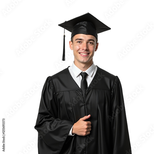 male graduate in black toga with transparent background