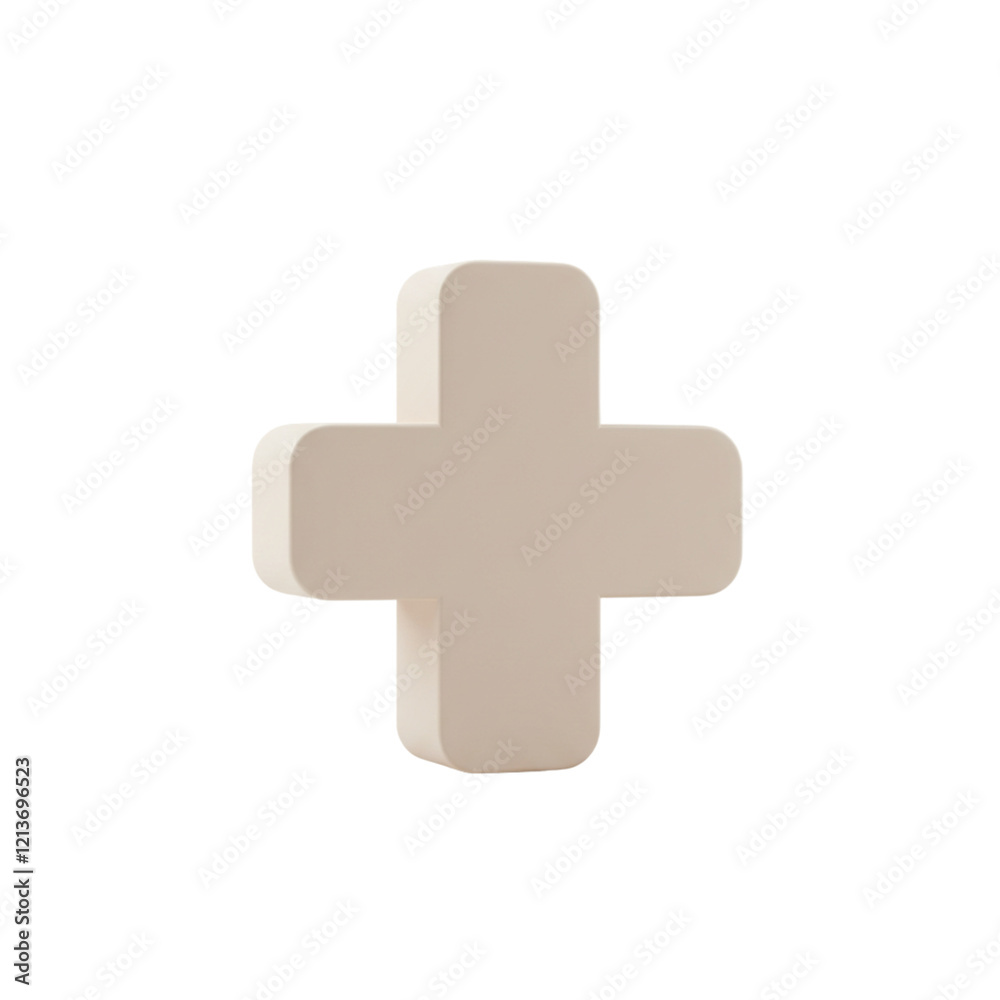 Fototapeta premium Beige Plus Sign 3D Render Minimalist Icon Symbol Clean Matte Shape Cross Design Simple Modern Button