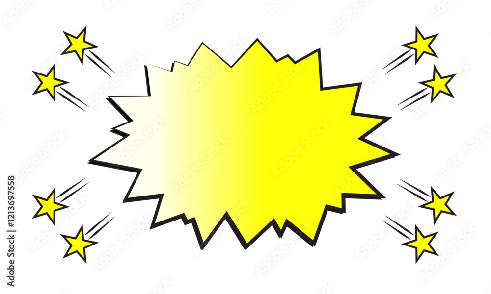 starburst yellow speech bubbles or baloon for comic design illustration. Comic burst, bursting star sticker, vector boom or explotion. communication concept 