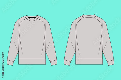 Mens round neck raglan sleeve sweatshirt flat sketch.