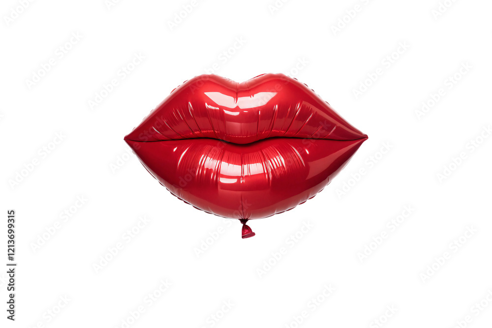A glossy red lip-shaped balloon as in Picture 2, centered, reflecting light, creating a polished, elegant appearance. Isolated on a transparent background