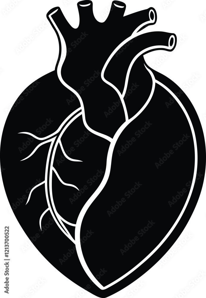 Decorative human heart vector illustration, human heart silhouette vector, human heart line art vector design, human heart isolated icon