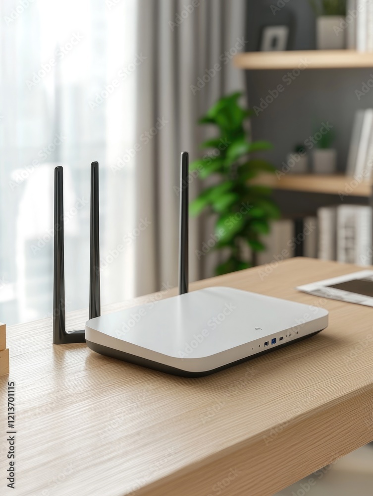 White Router on Wooden Table White Router on Wooden Table