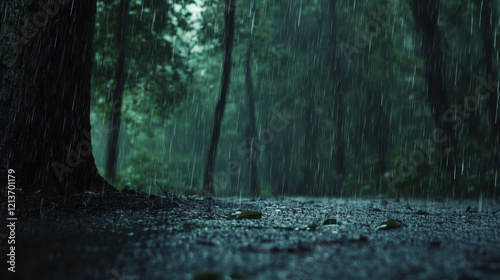 Low angle of rainy forest