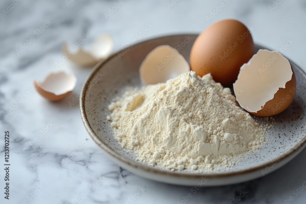 Flour and Eggs on Table Flour and Eggs on Table