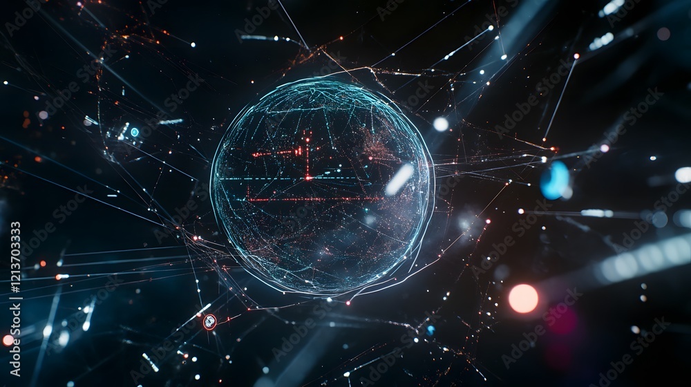 Obraz premium Futuristic Earth-centered network with glowing crypto nodes and IoT connections, symbolizing global digital connectivity
