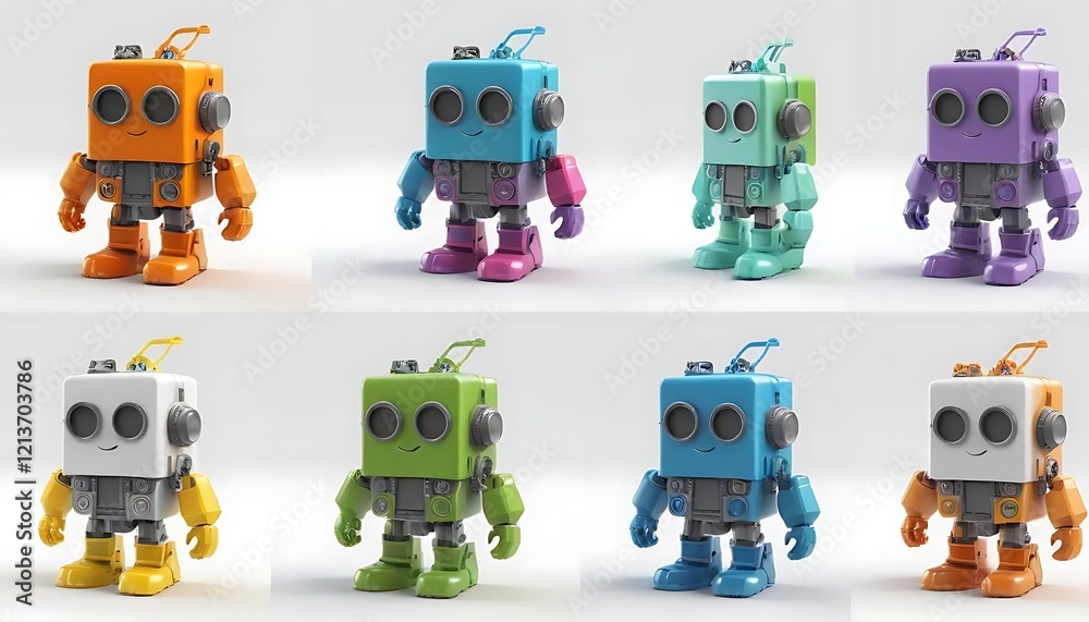 Fototapeta premium Adorable Colorful Robot Toys Collection 3d Render